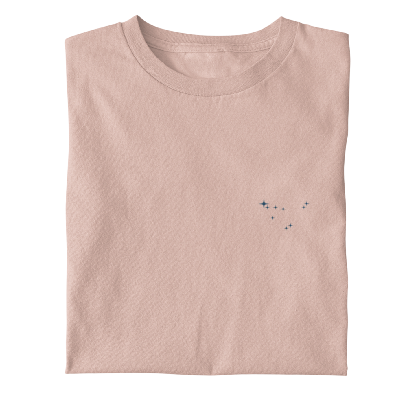 Folded  t-shirt with the Capricorn constellation design on a white background.