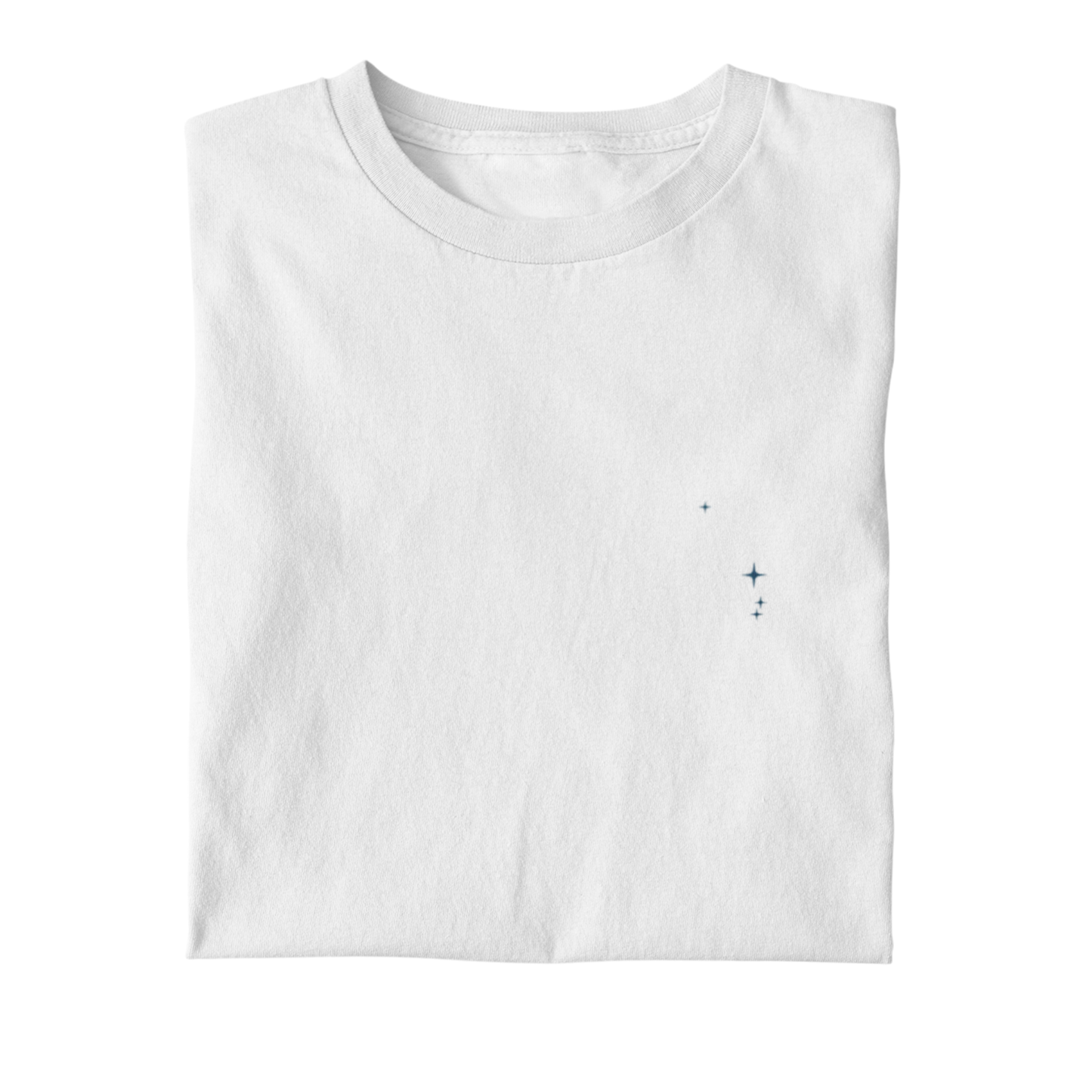 Folded  t-shirt with the Aries constellation design on a white background.