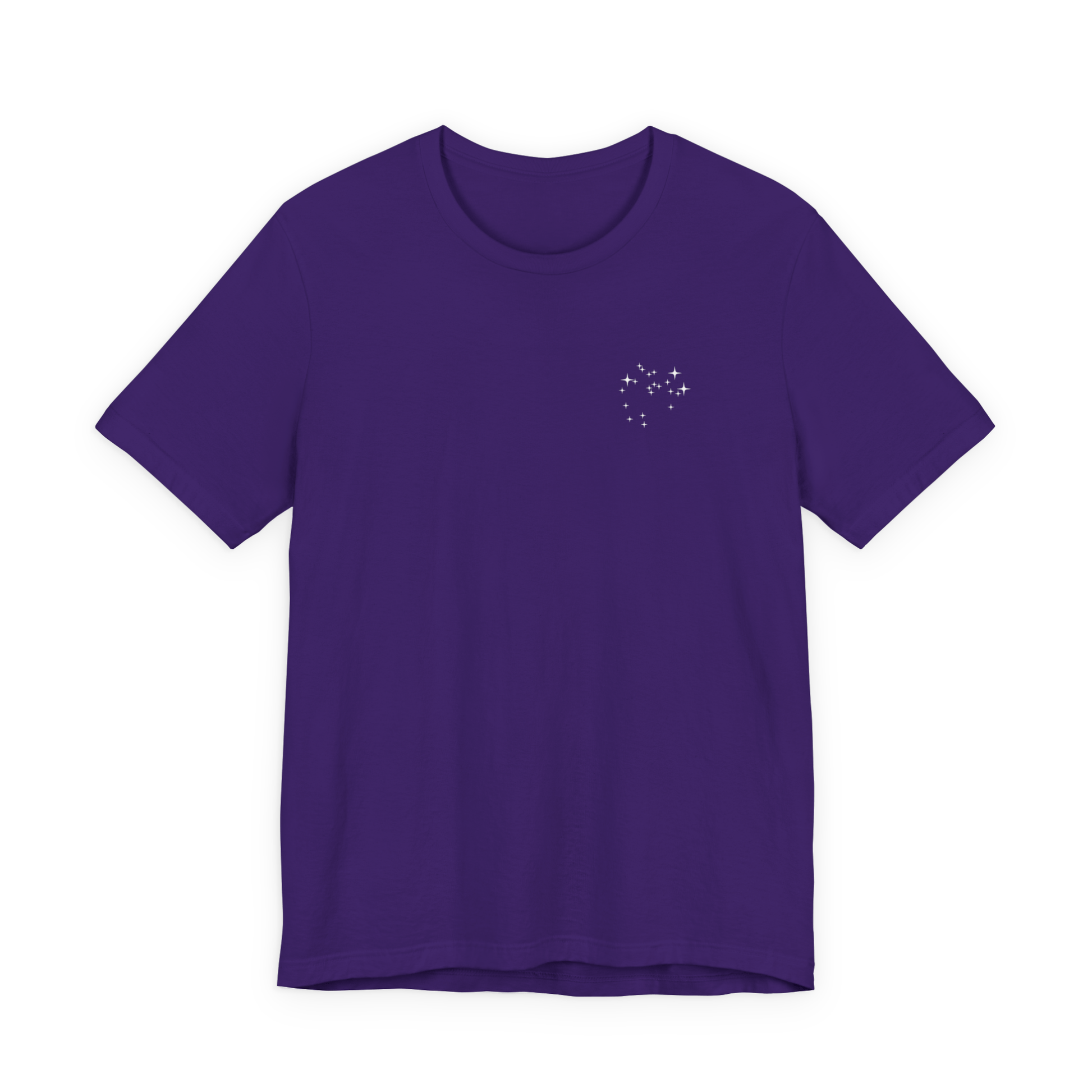 Purple Sagittarius constellation t-shirt on a white background