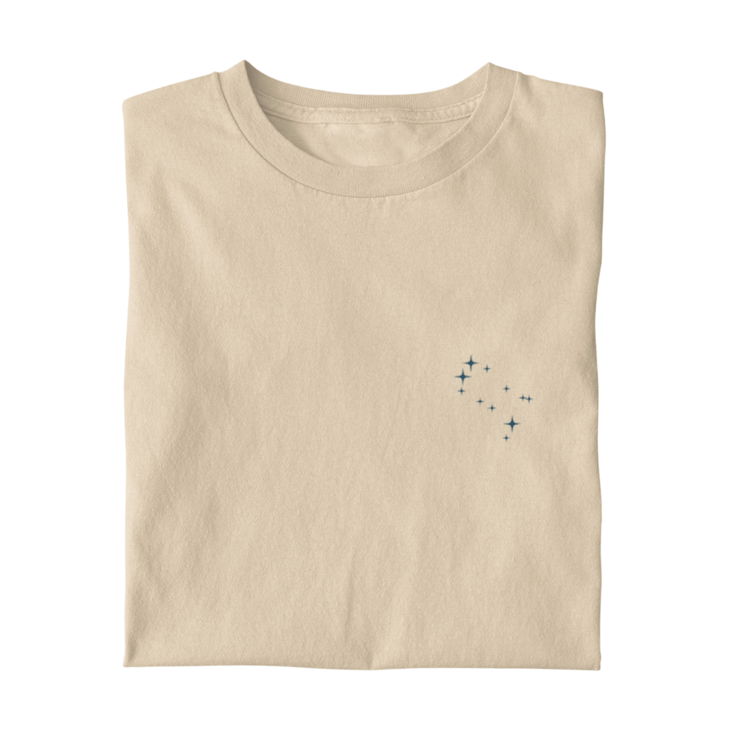 Folded  t-shirt with the Gemini constellation design on a white background.