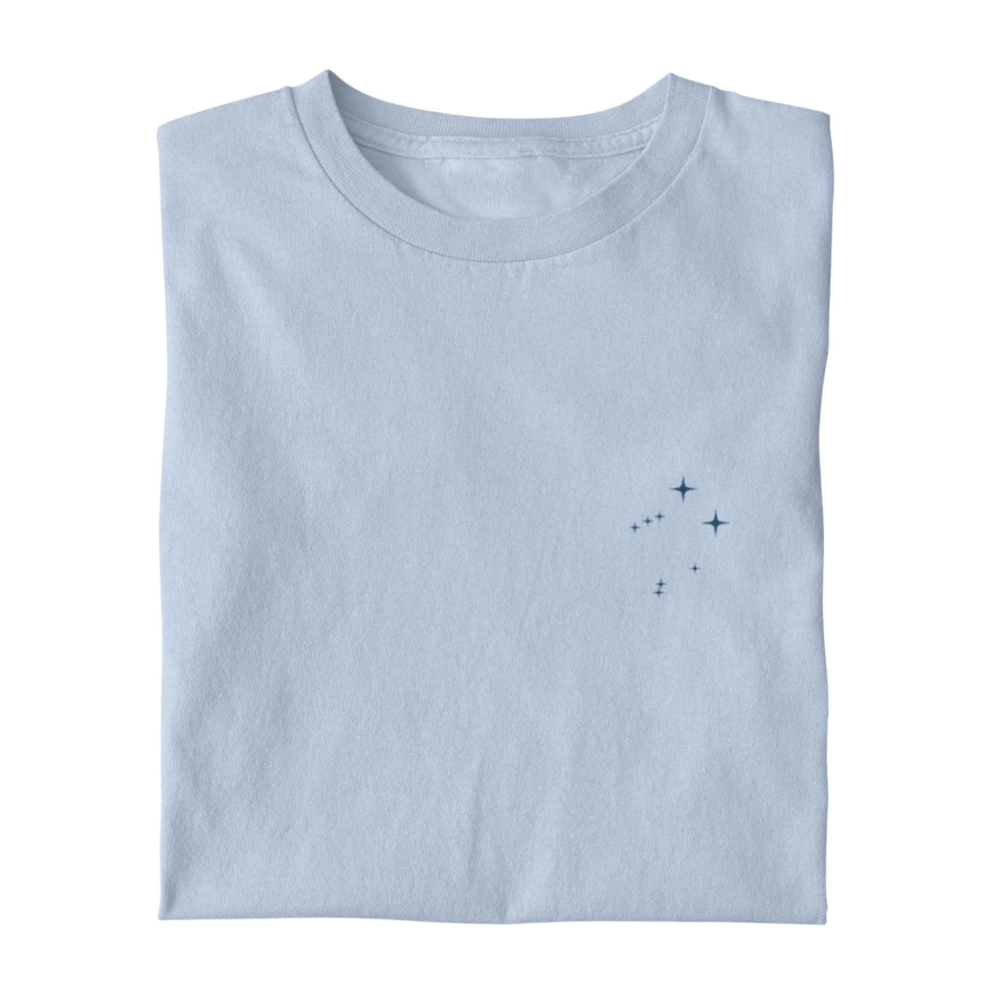 Folded  t-shirt with the Libra constellation design on a white background.