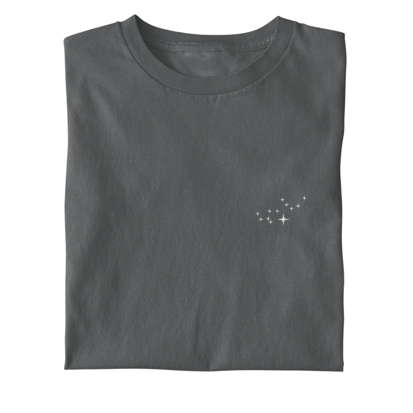 Folded  t-shirt with the Virgo constellation design on a white background.