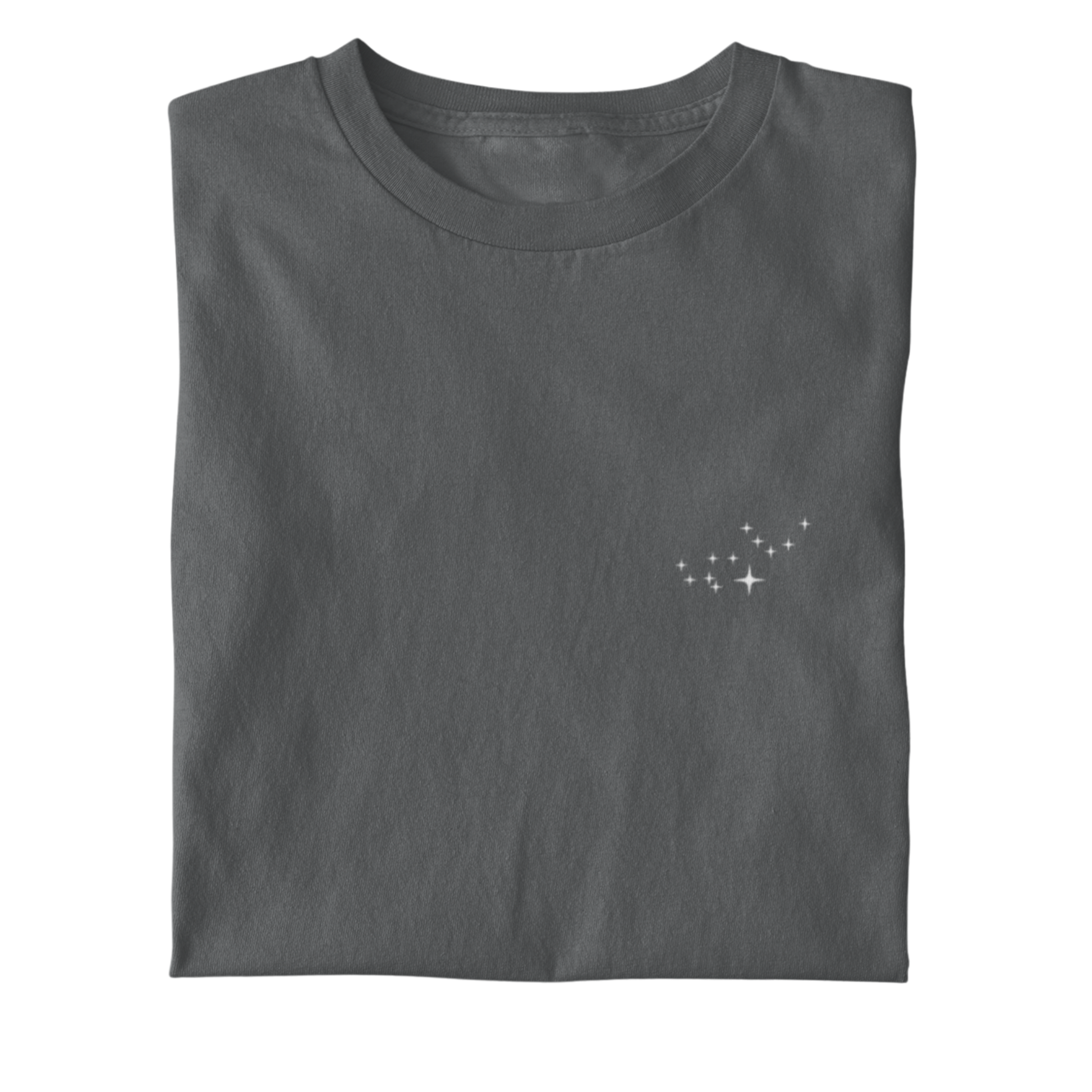 Folded  t-shirt with the Virgo constellation design on a white background.
